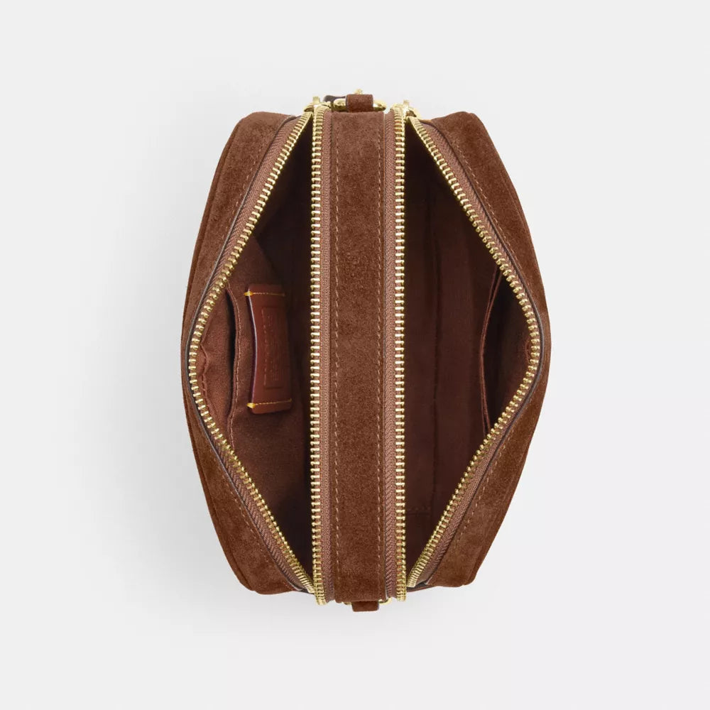 Mini Carey Crossbody Bag - Suede/Gold/Warm Brown