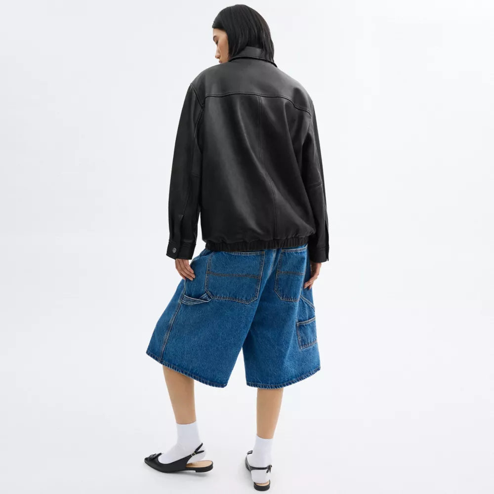Oversized Leather Jacket - Black