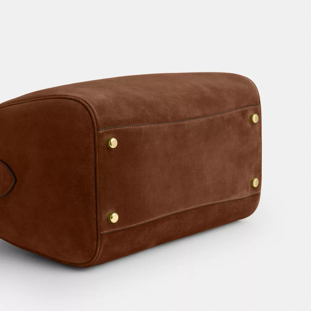 Rowan Large Satchel Bag - Suede/Gold/Warm Brown