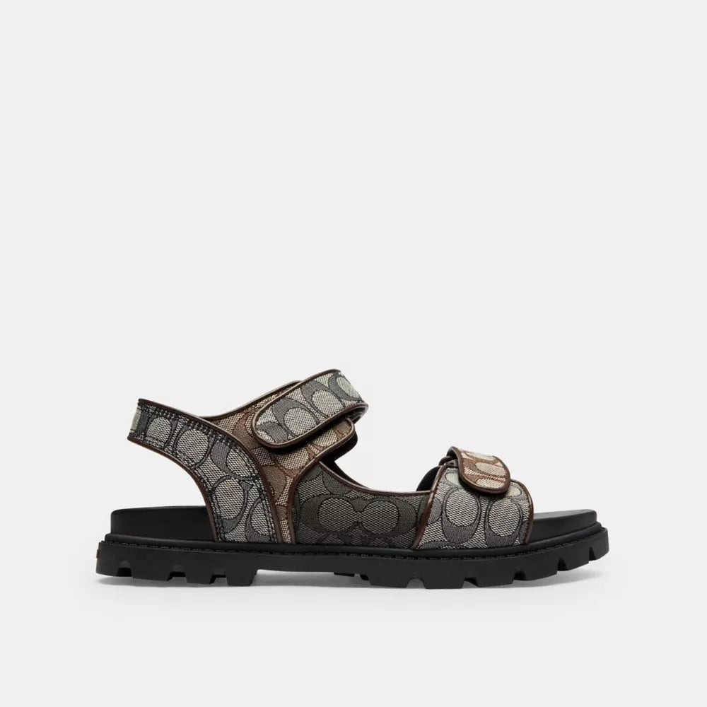 Double Strap Sandal In Signature Jacquard - Deep Blue Multi