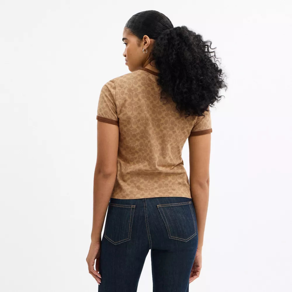 Signature Ringer T-Shirt In Organic Cotton - Tan Signature