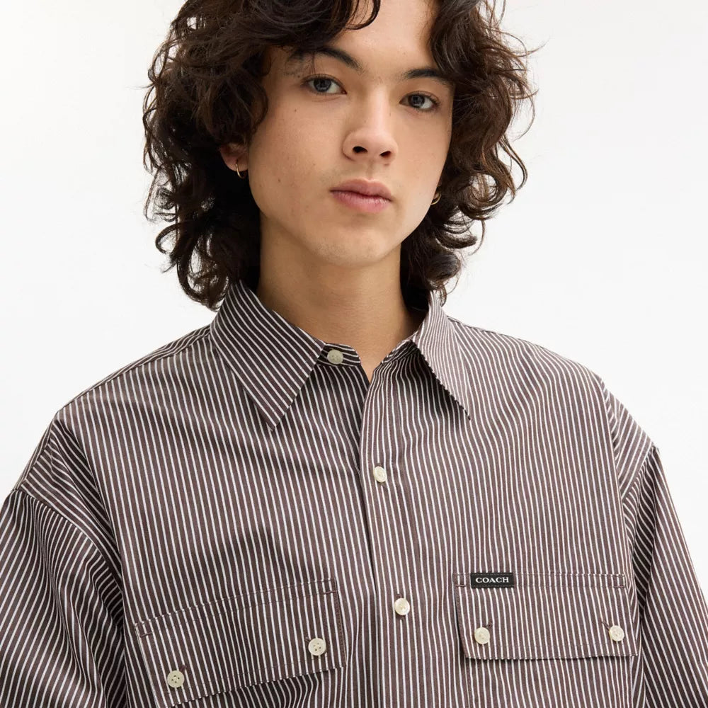 Long Sleeve Button Up Shirt - Brown Stripe