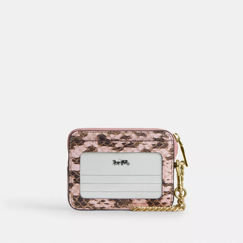 Zip Card Case - Snake Embossed Leather/Gold/Pink