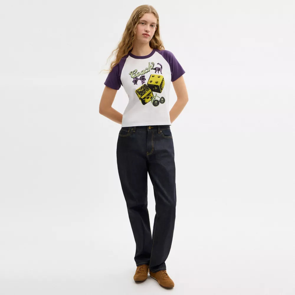 Charms Raglan T-Shirt In Organic Cotton - Vintage Ivory Multi