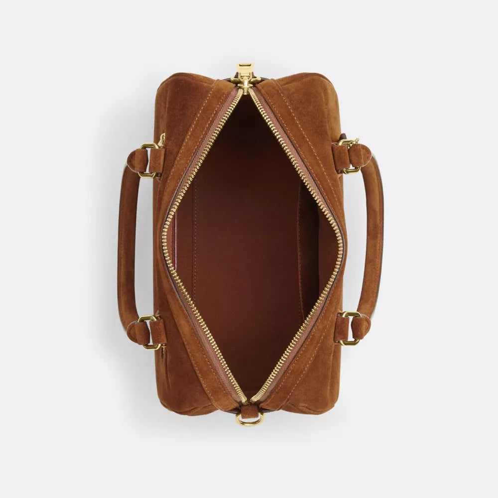Rowan Satchel Bag - Suede/Gold/Warm Brown