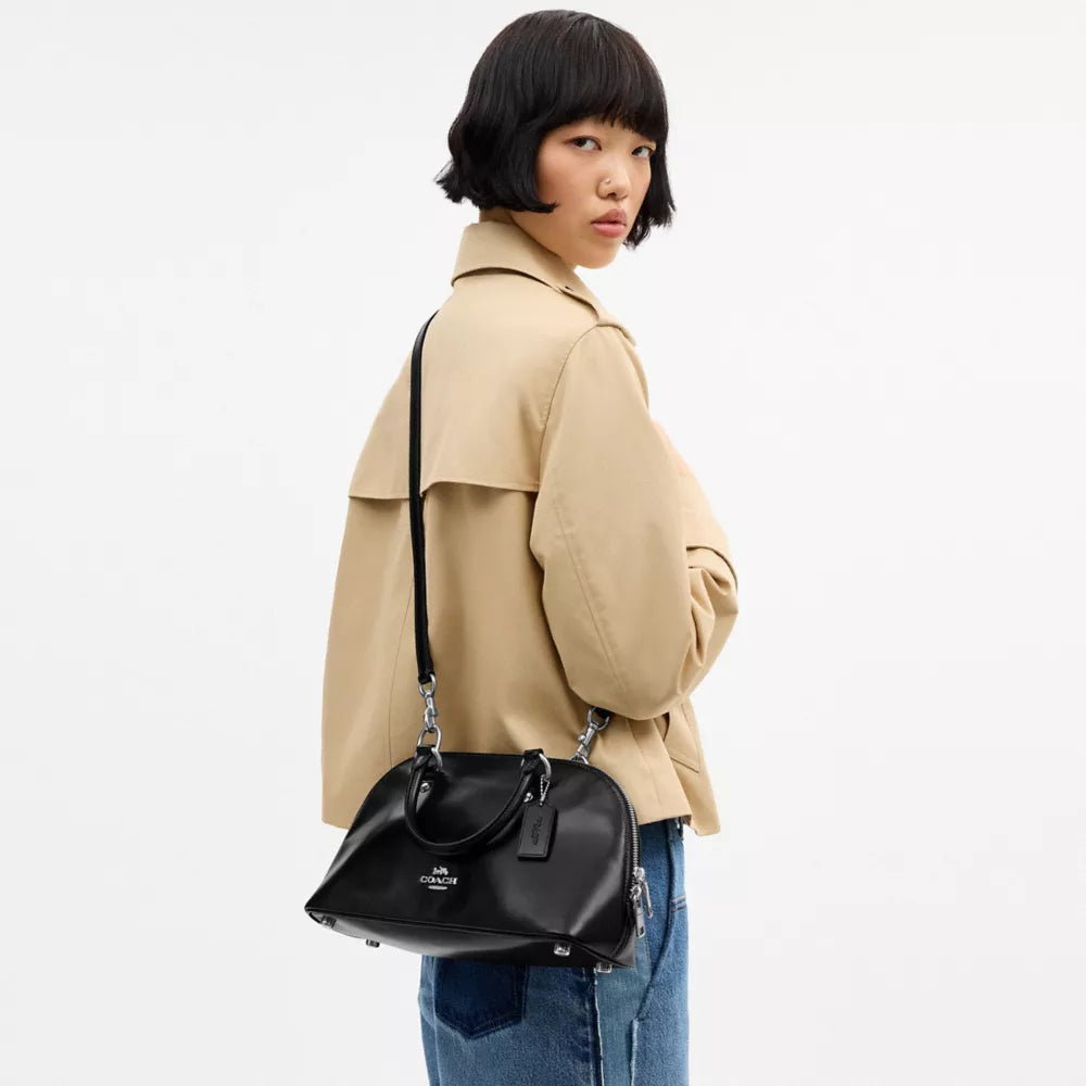 Lara Satchel Bag - Nappa Leather/Silver/Black