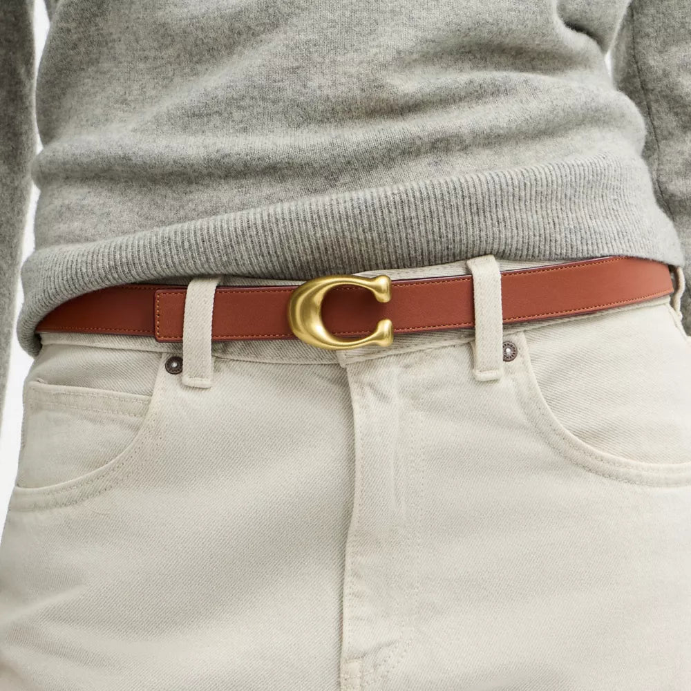 Sculpted C Buckle Reversible Belt, 25MM - Coated Canvas/Brass/Tan Caramel