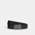 Plaque Buckle Cut-To-Size Reversible Belt, 38MM - Signature Canvas/Gunmetal/Charcoal/Black