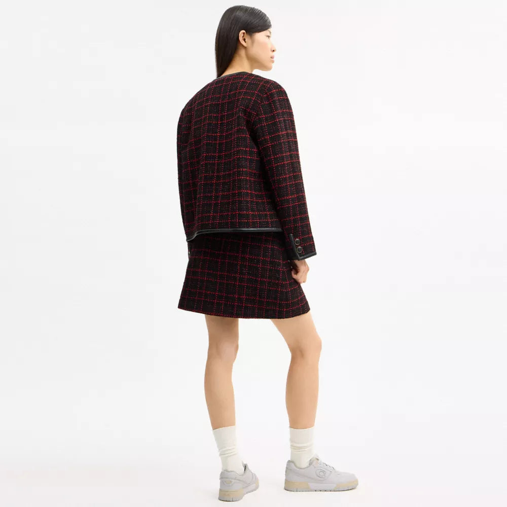 Sculpted C Tweed Jacket - Red/Black