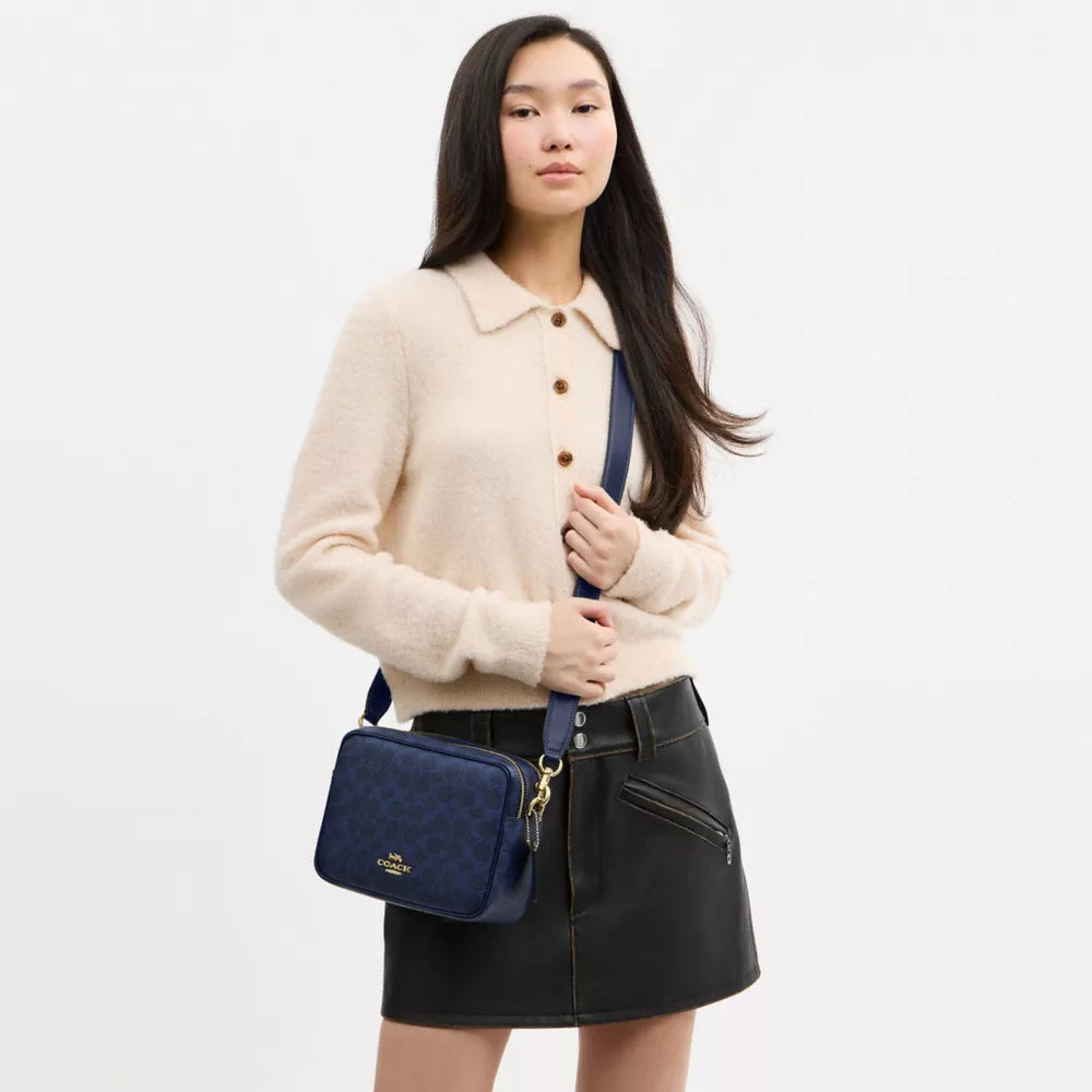 Carey Crossbody Bag In Signature Canvas - Signature Canvas/Gold/Navy