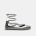 Lace-Up Soft Ballet Flat - Silver