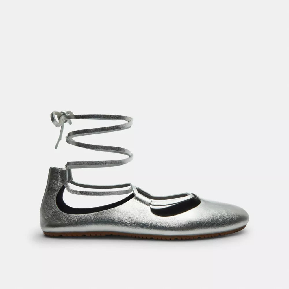 Lace-Up Soft Ballet Flat - Silver