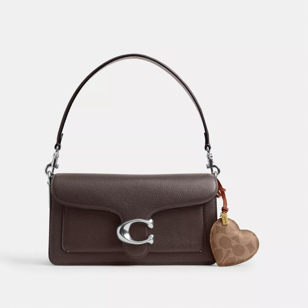 Heart Puffy Bag Charm In Signature Canvas - Brass/Tan Caramel