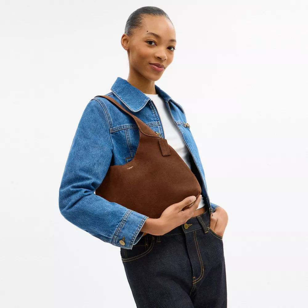 Brooklyn Shoulder Bag 28 - Suede/Brass/Warm Brown