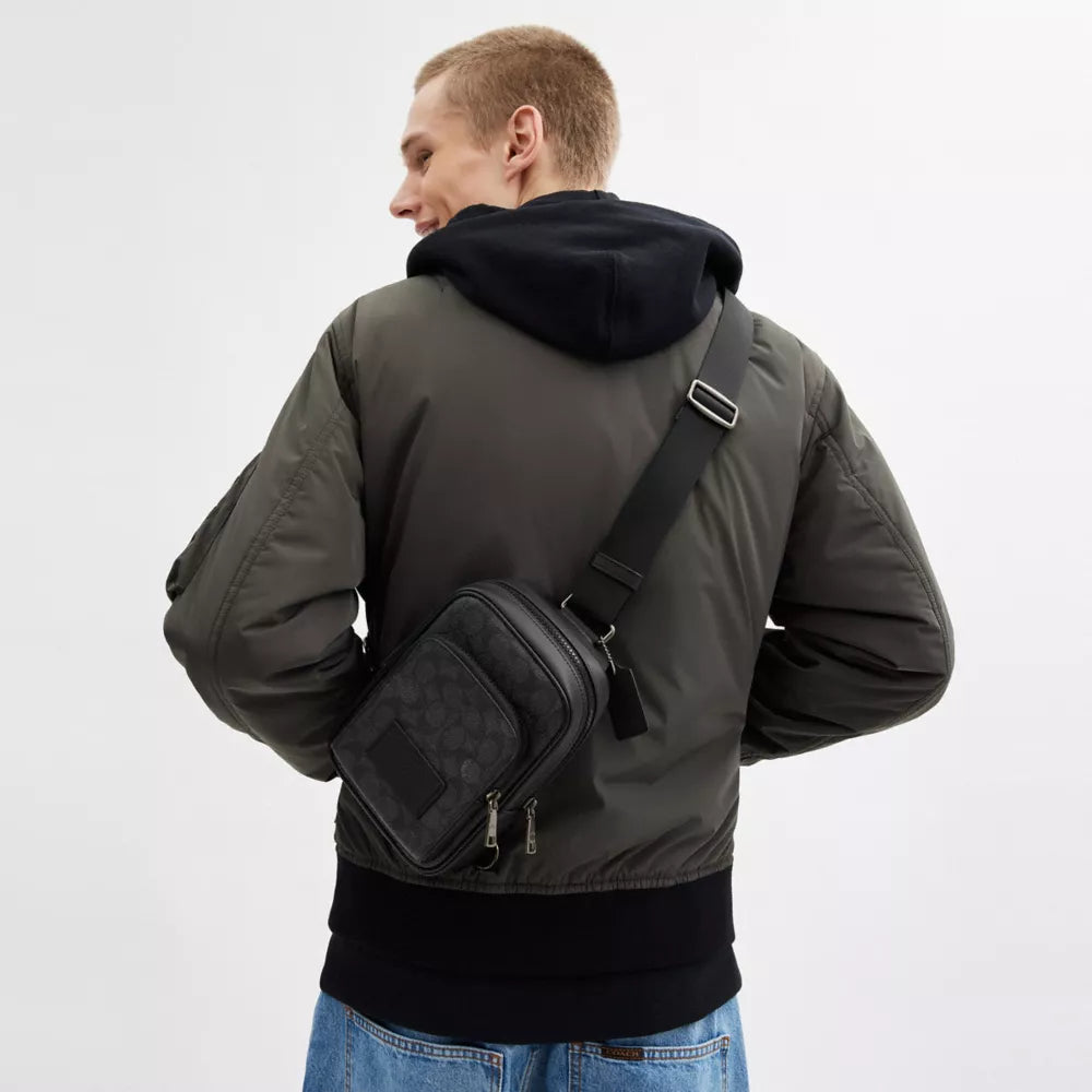 Racer Sling Pack In Signature Canvas - Signature Canvas/Gunmetal/Charcoal/Black