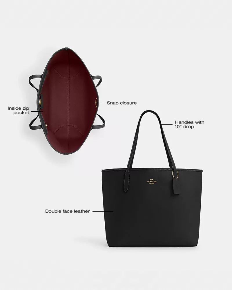 City Tote Bag - Pebbled Leather/Gold/Black