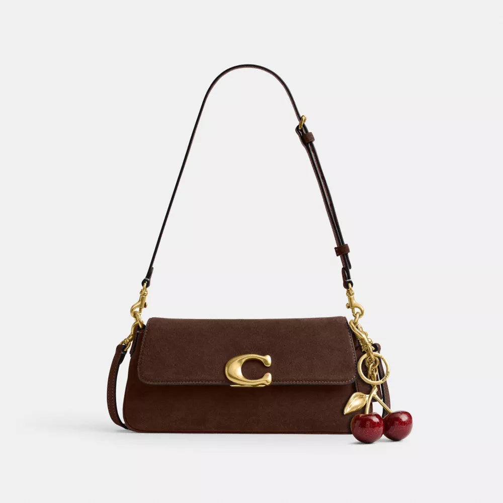 Jet Shoulder Bag - Suede/Brass/Dark Chocolate