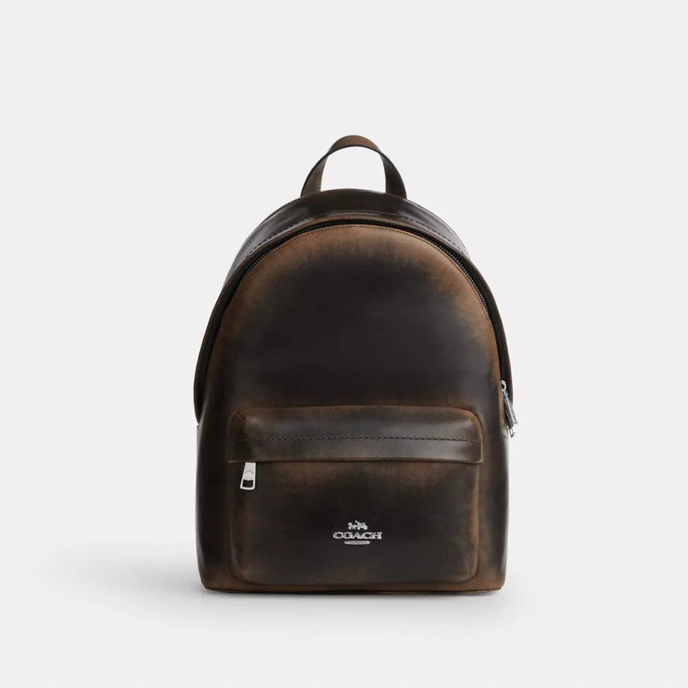 Taylor Small Backpack In Loved Leather - Silver/Black Brown