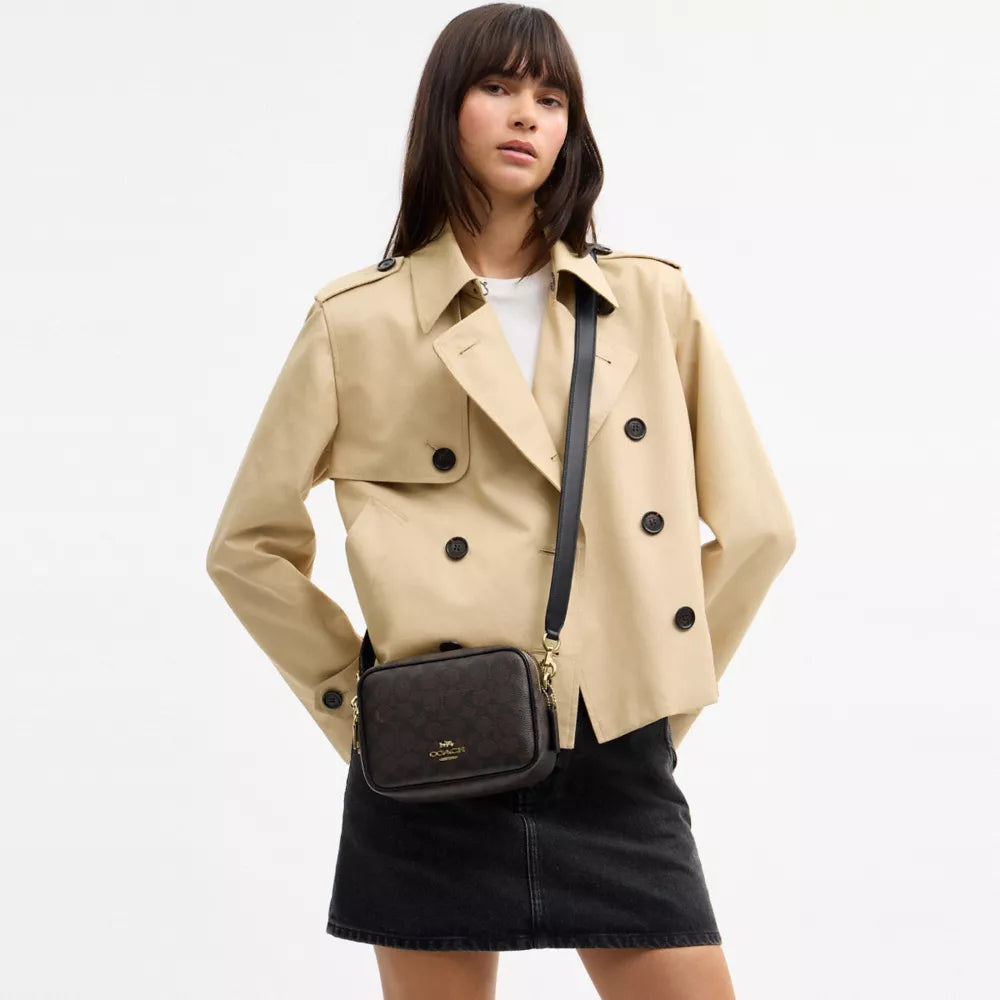 Mini Carey Crossbody Bag In Signature Canvas - Signature Canvas/Gold/Walnut/Black