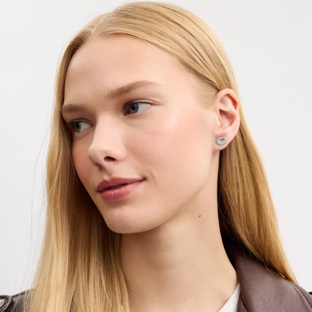 Pavﾨﾦ C Stud Earrings - Silver