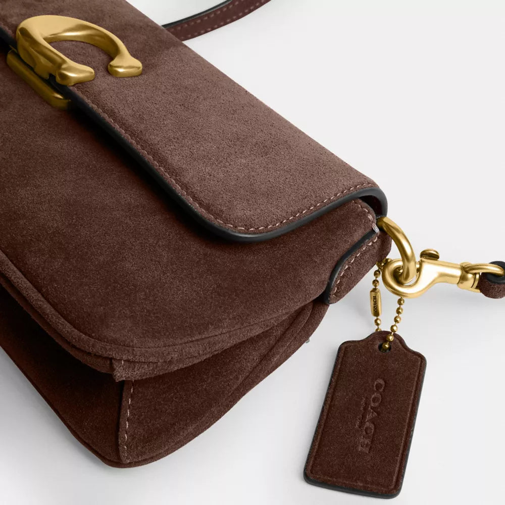 Jet Shoulder Bag - Suede/Brass/Dark Chocolate