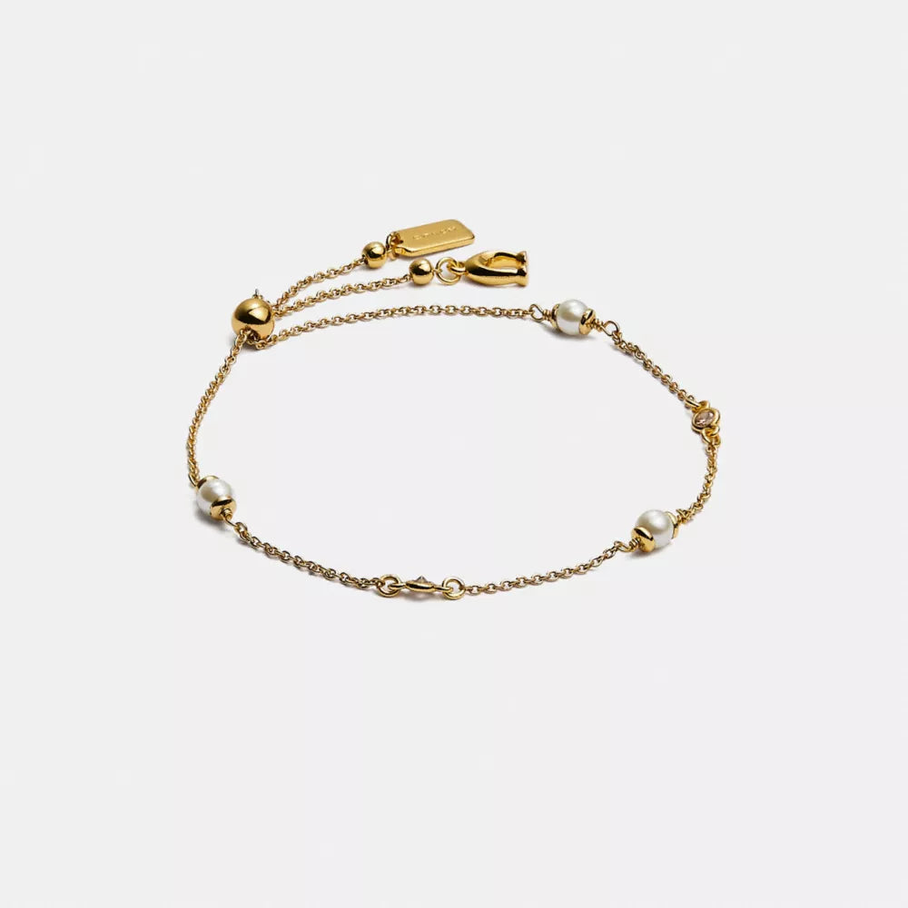 Sculpted C Pearl Slider Bracelet - Brass/Gold
