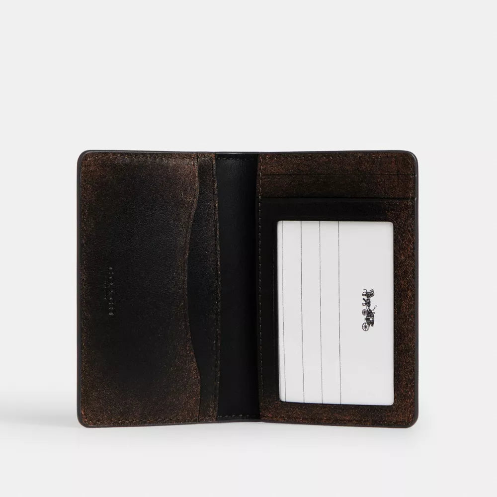 ID Card Wallet In Loved Leather - Black Brown