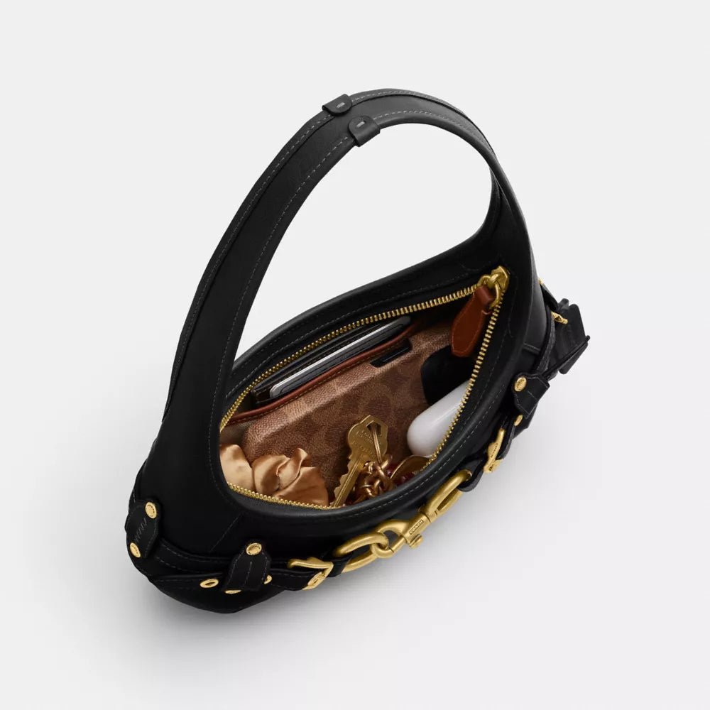 Belted Ergo Shoulder Bag 26 - Natural Grain Leather/Brass/Black