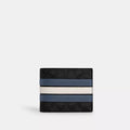 3-In-1 Wallet In Signature Canvas With Varsity Stripe - Signature Canvas/Charcoal/Denim/Chalk