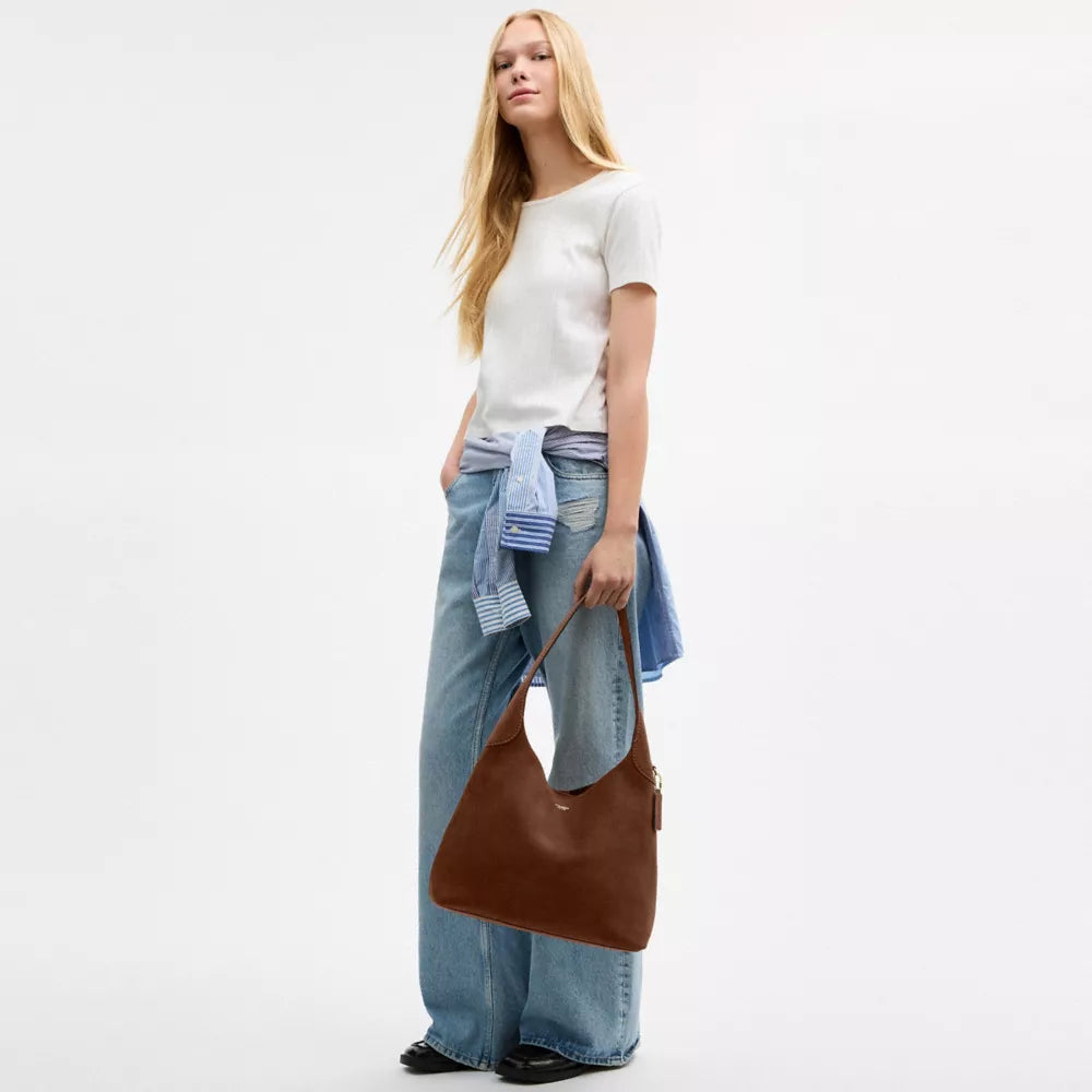 Brooklyn Shoulder Bag 34 - Suede/Brass/Warm Brown