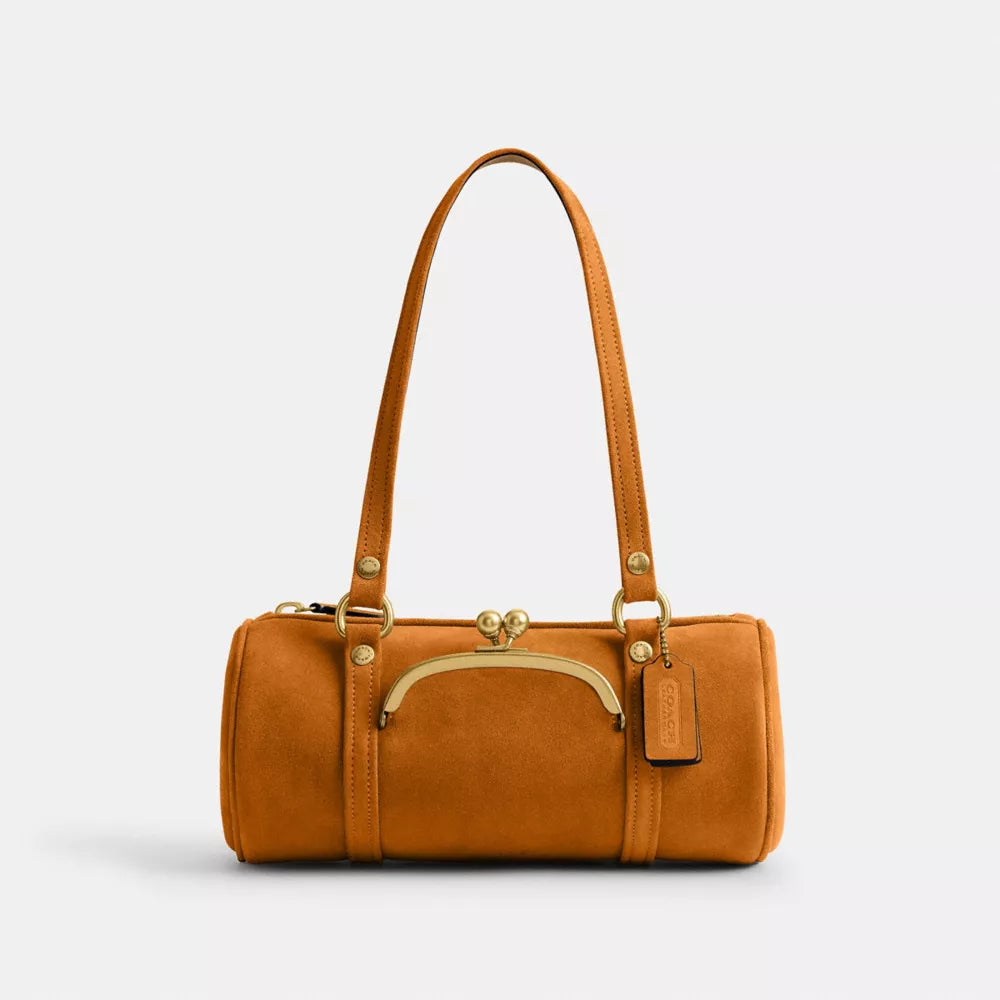 Kisslock Barrel Bag 28 - Suede/Brass/Marigold