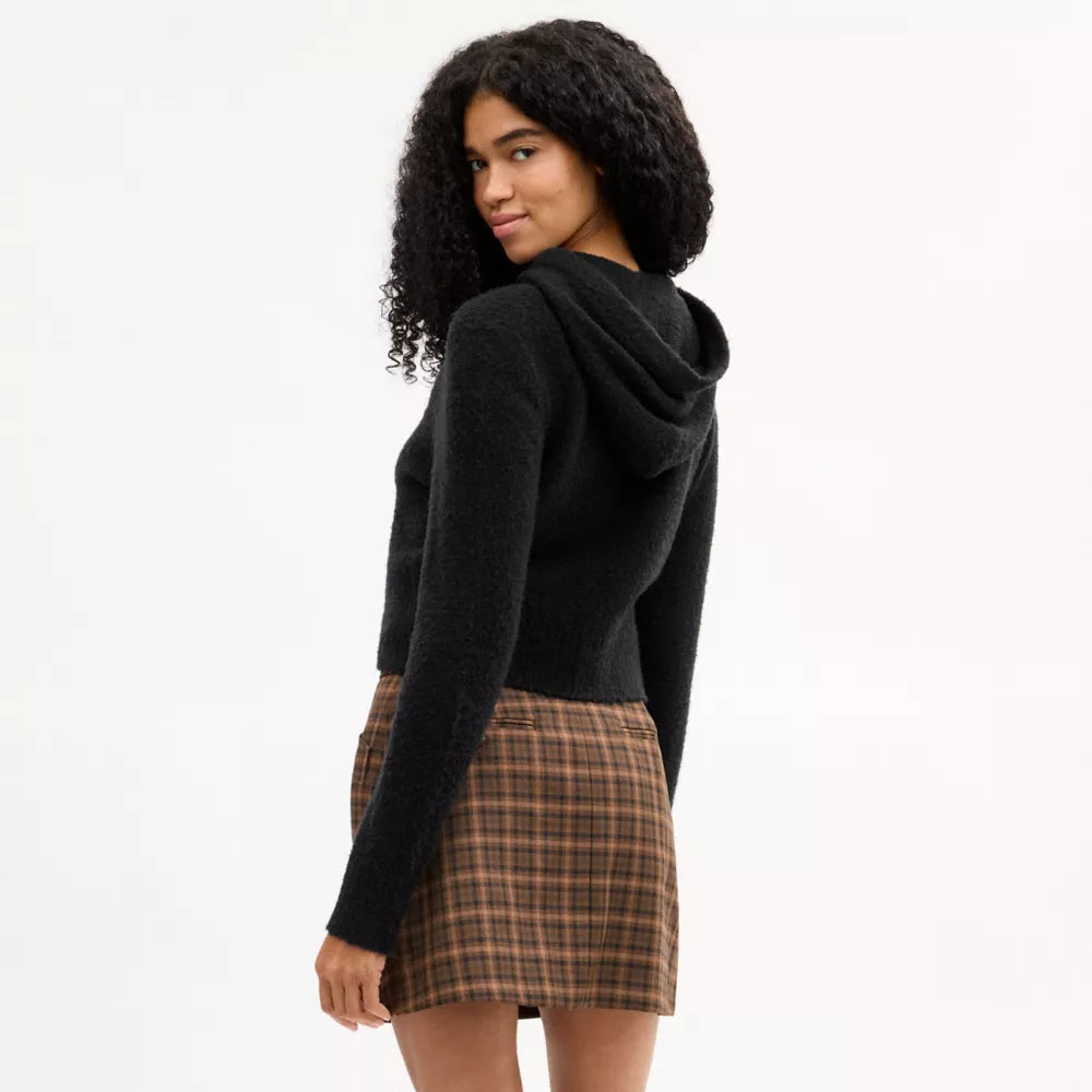 Cherry Charm Knit Hoodie - Black