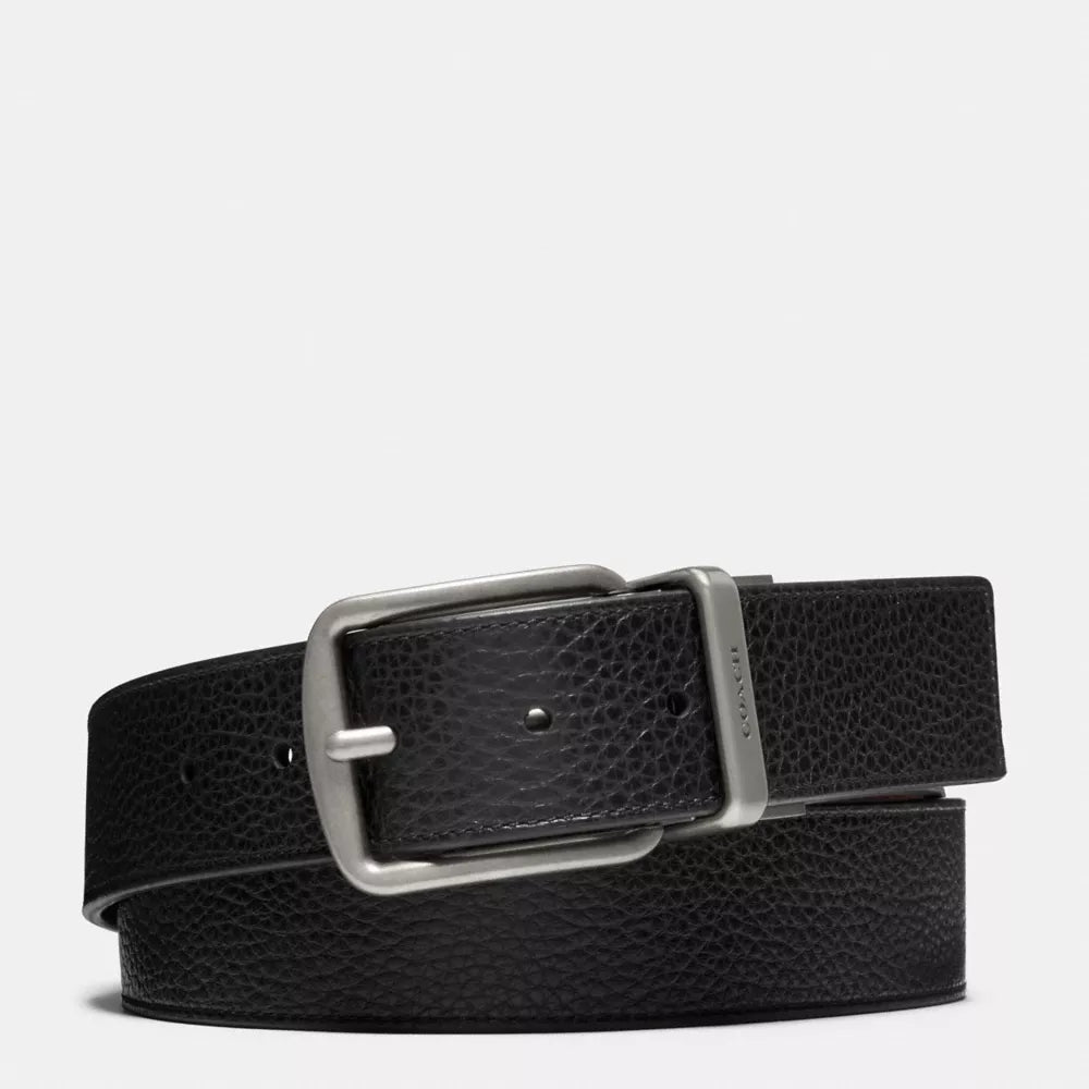 Harness Buckle Cut-To-Size Reversible Belt, 38MM - Pebbled Leather/Black Dark Brown