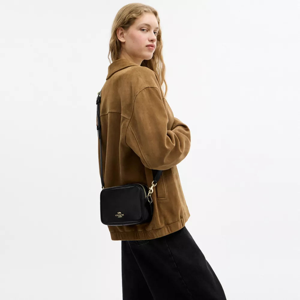 Mini Carey Crossbody Bag - Crinkle Leather/Gold/Black