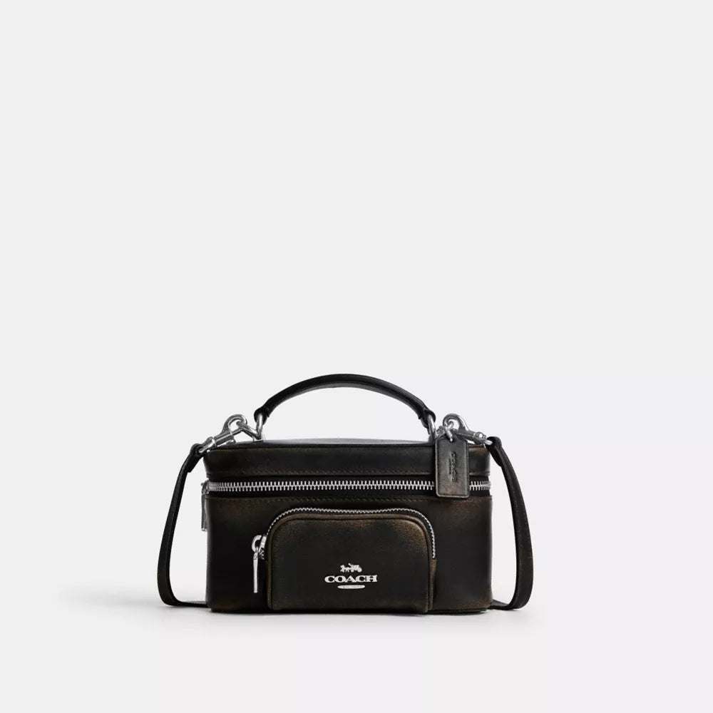 Rainer Crossbody Bag 18 With Pocket In Loved Leather - Silver/Black Brown