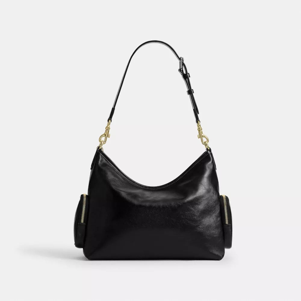 Laurel Shoulder Bag With Pockets - Crinkle Leather/Gold/Black
