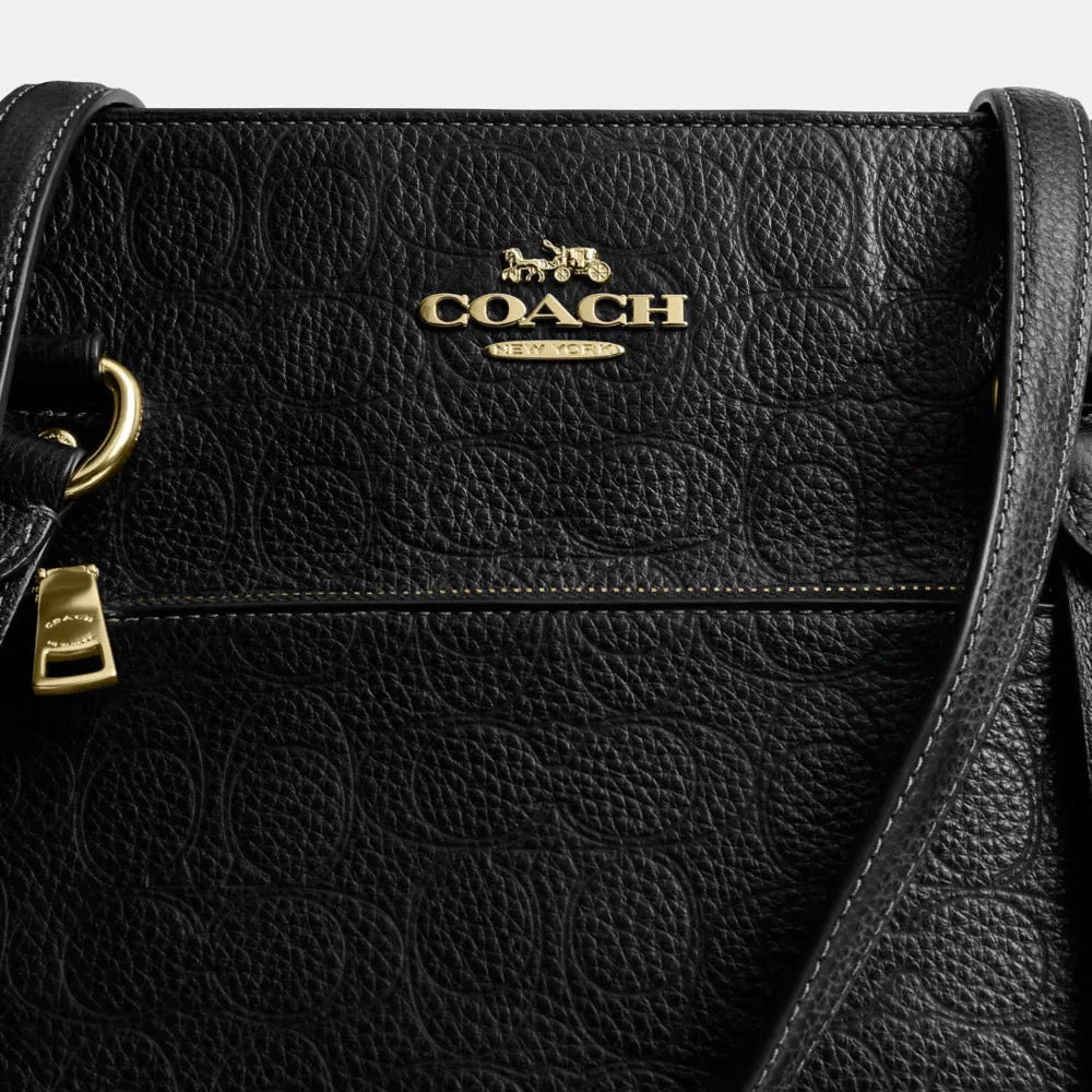 Station Tote Bag In Signature Leather - Pebbled Leather/Gold/Black