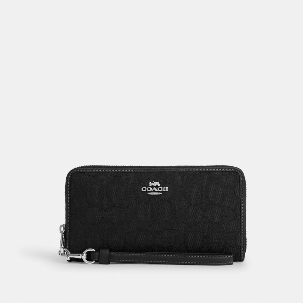 Long Zip Around Wallet In Signature Jacquard - Silver/Black/Black