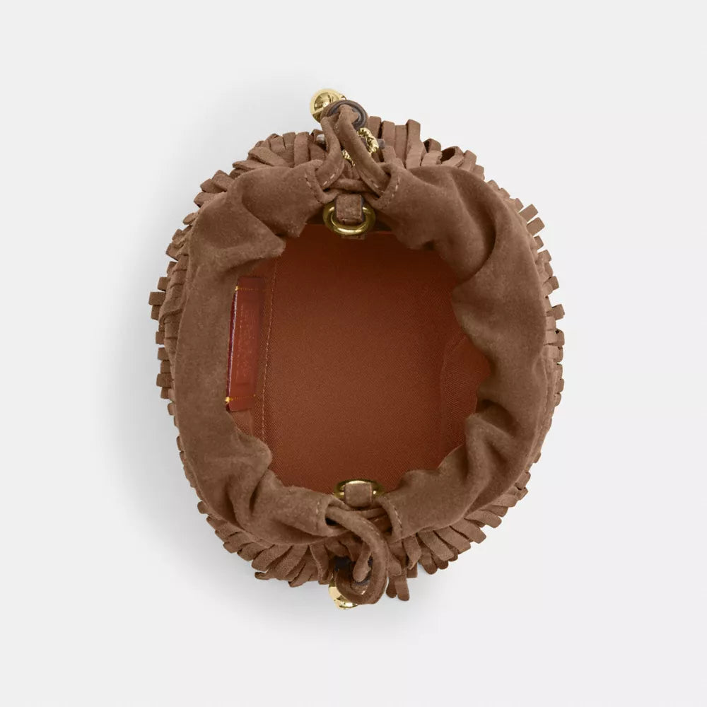 Faye Mini Drawstring Bag With Fringe - Suede/IM/Cedar