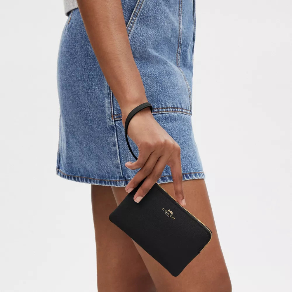 Corner Zip Wristlet - Crossgrain Leather/Gold/Black