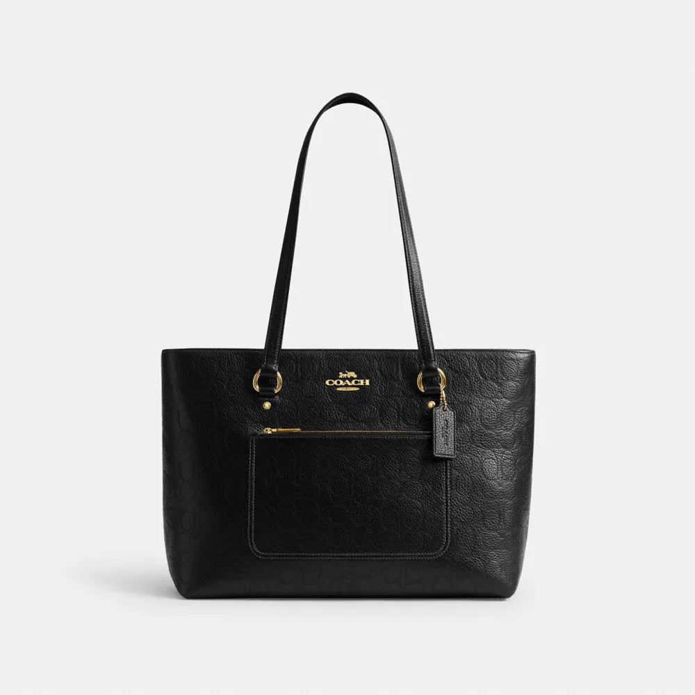 Station Tote Bag In Signature Leather - Pebbled Leather/Gold/Black