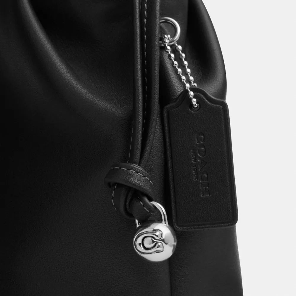 Faye Mini Drawstring Bag - Smooth Leather/Silver/Black