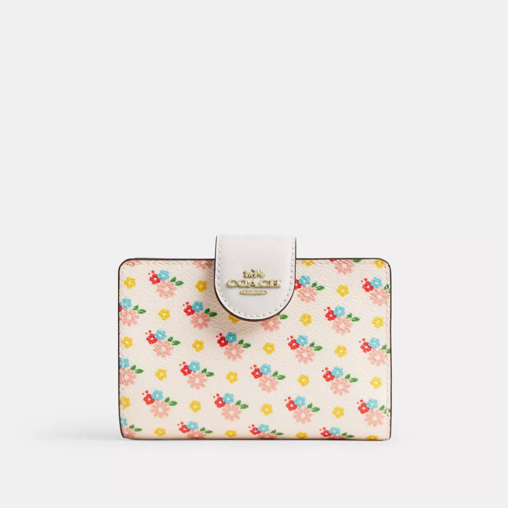 Medium Corner Zip Wallet With Floral Print - Gold/Chalk Multi