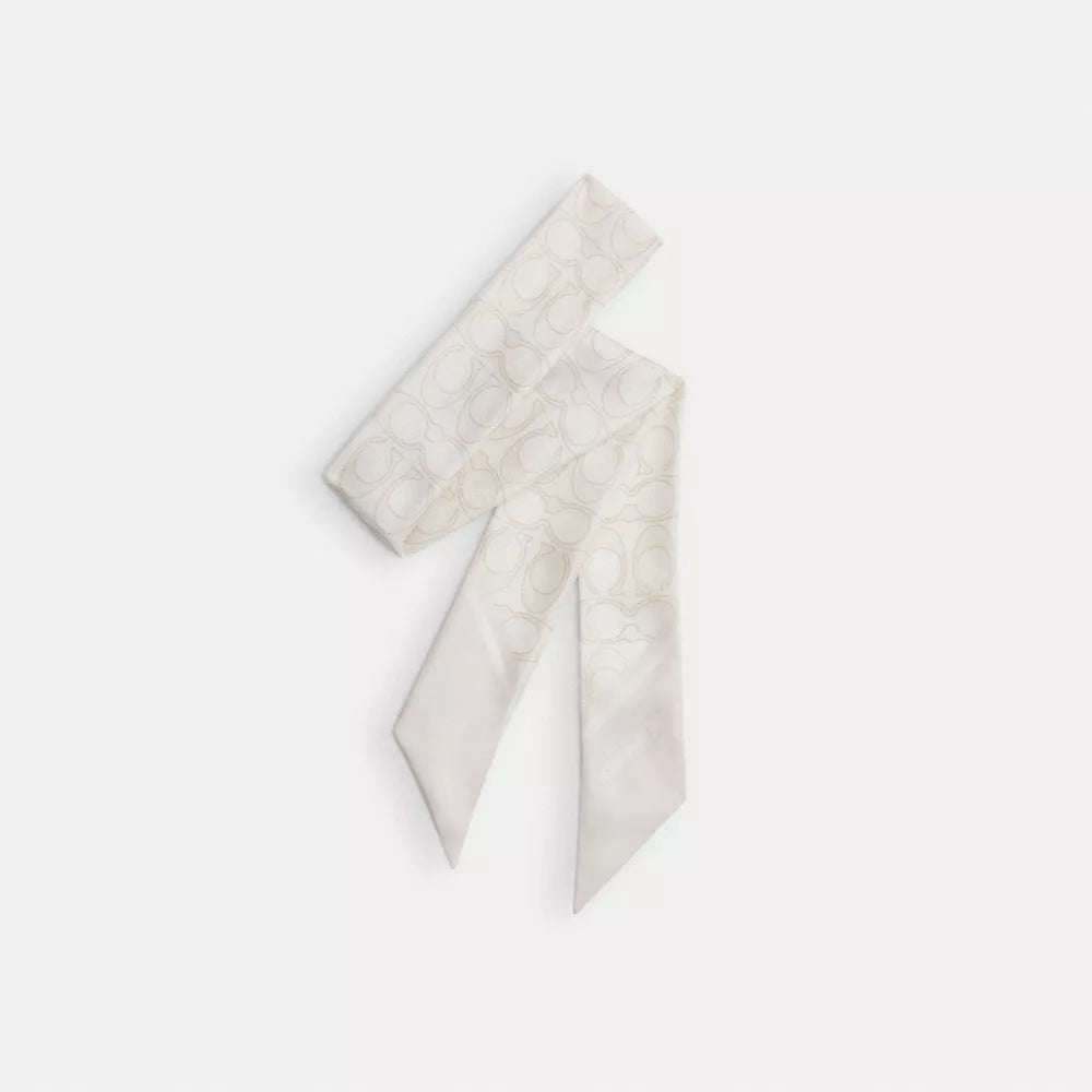 Textured Signature Print Silk Skinny Scarf - Chalk