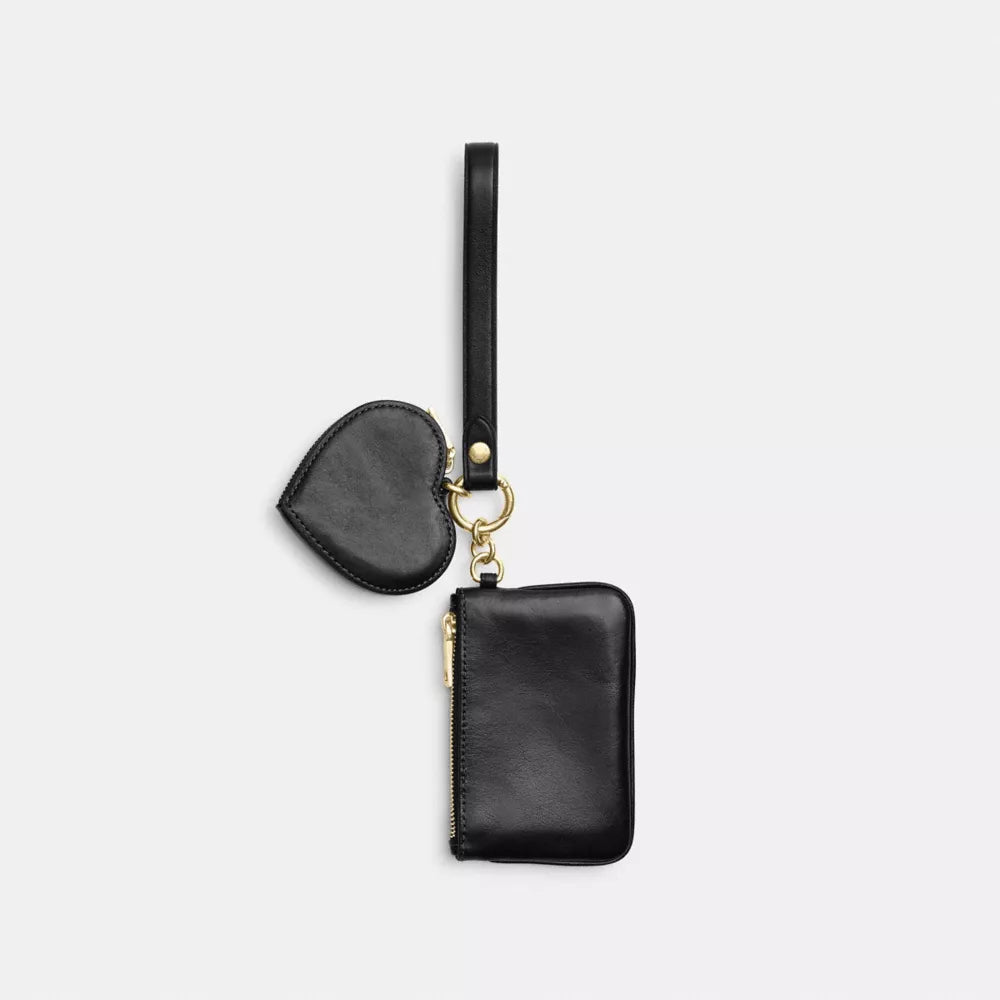 Wristlet And Heart Pouch - Crinkle Leather/Gold/Black