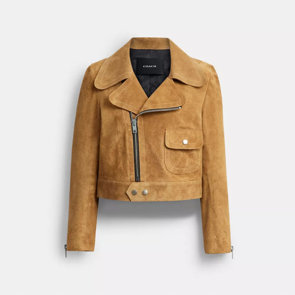 Asymmetric Suede Jacket - Brown