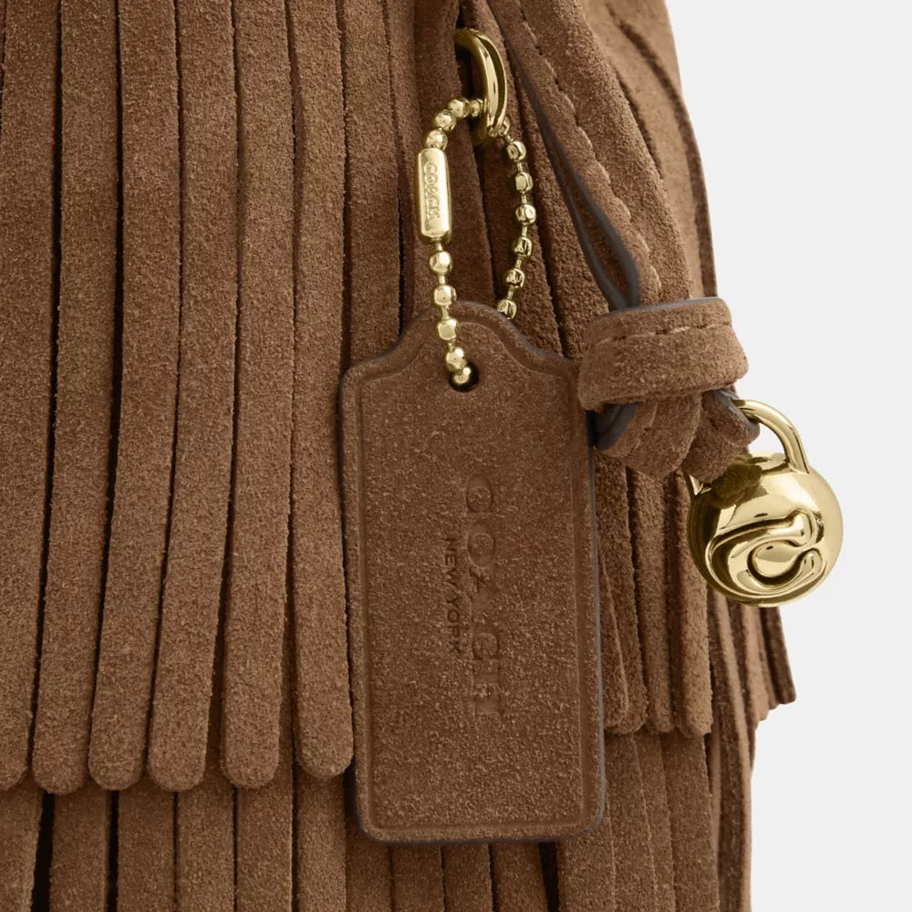 Faye Mini Drawstring Bag With Fringe - Suede/IM/Cedar