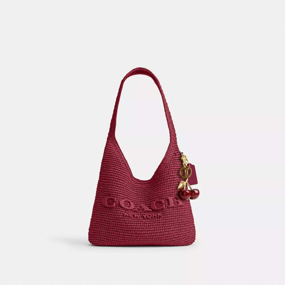 Brooklyn Shoulder Bag 28 - Straw/Brass/Dark Fuchsia