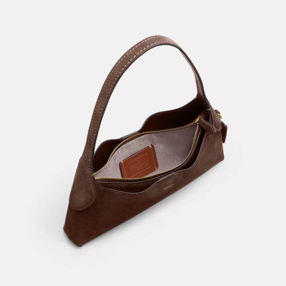 Brooklyn Shoulder Bag 26 - Suede/Brass/Dark Chocolate
