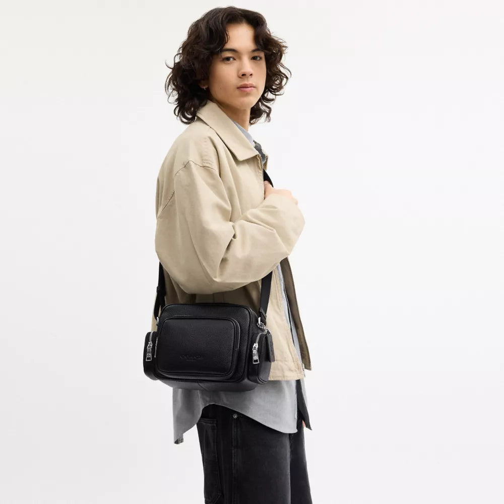 Fletcher Crossbody Bag - Pebbled Leather/Silver/Black